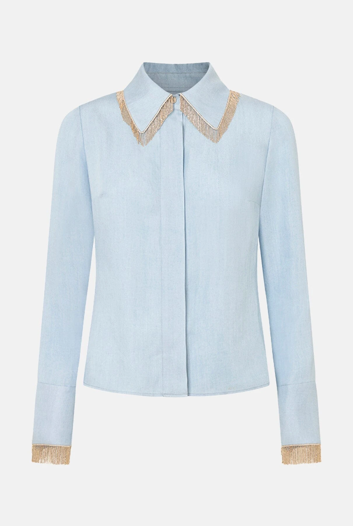 Camisa Denim Flecos Metalicos 1 Camisa Denim Flecos Metalicos