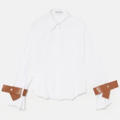 Camisa Entallada Blanca Con Puños De Cuero Camel 9 Camisa Entallada Blanca Con Puños De Cuero Camel -Ofertas Grazia Vesti Tienda camisa entallada blanca con punos de cuero camel shirts blouses miguel marinero 460995