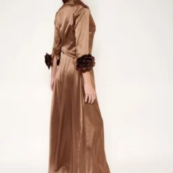 Camisa Larga De Seda Con Flores A Mano Marrón -Ofertas Grazia Vesti Tienda camisa larga de seda con flores a mano marron dresses malne 811600