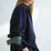 Camisa Oversize Azul Con Ante Azul