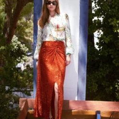 FALDA NUDO PAILLETES NARANJA -Ofertas Grazia Vesti Tienda falda nudo pailletes naranja falda philippa 1970 237632