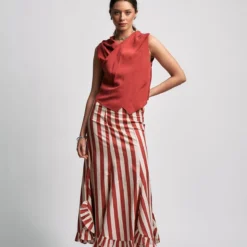 FALDA PORTOBELLO RAYAS TEJA -Ofertas Grazia Vesti Tienda falda portobello rayas teja tallas 36 y 42 en preventa se serviran el 25 de abril skirts wearitbe 389493