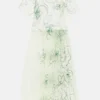 Green Floral Tulle Overdress