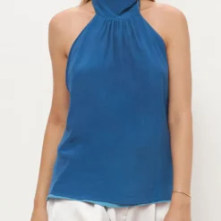 Halter Reversible Blue/Light Blue Top Natural Dye - Pre Order