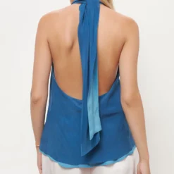 Halter Reversible Blue/Light Blue Top Natural Dye - Pre Order -Ofertas Grazia Vesti Tienda reversible halter blue top t shirts tops atelier aletheia 925623