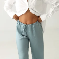 SATIN PANTS PETROLEUM BLUE -Ofertas Grazia Vesti Tienda satin pants petroleum blue trousers the villa concept 169994