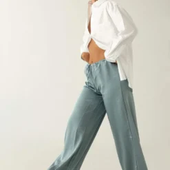 SATIN PANTS PETROLEUM BLUE -Ofertas Grazia Vesti Tienda satin pants petroleum blue trousers the villa concept 535544