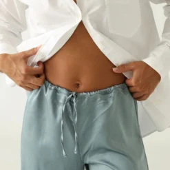 SATIN PANTS PETROLEUM BLUE -Ofertas Grazia Vesti Tienda satin pants petroleum blue trousers the villa concept 875360