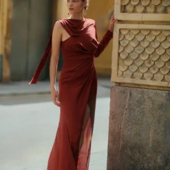 Vestido Oliva Asimetrico Marron -Ofertas Grazia Vesti Tienda vestido oliva asimetrico marron dresses marta marti 310539