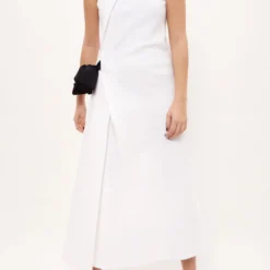 Vestido Semientallado Lazo Con Textura De Flores Blanco - Pre- Order