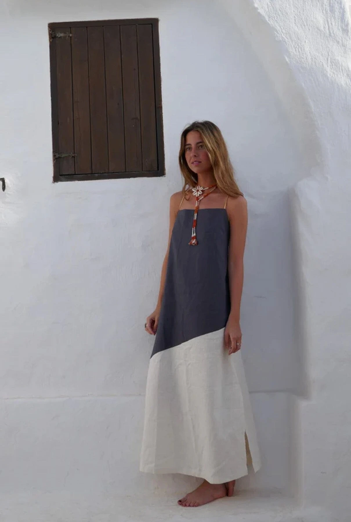 Vestido Sofía Gris/Beige 2 Vestido Sofía Gris/Beige - Imagen 2